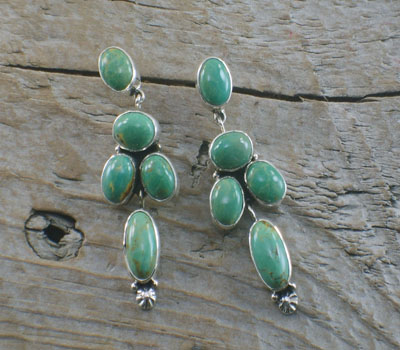 Native American Turquoise Sterling Grape Design Earrings